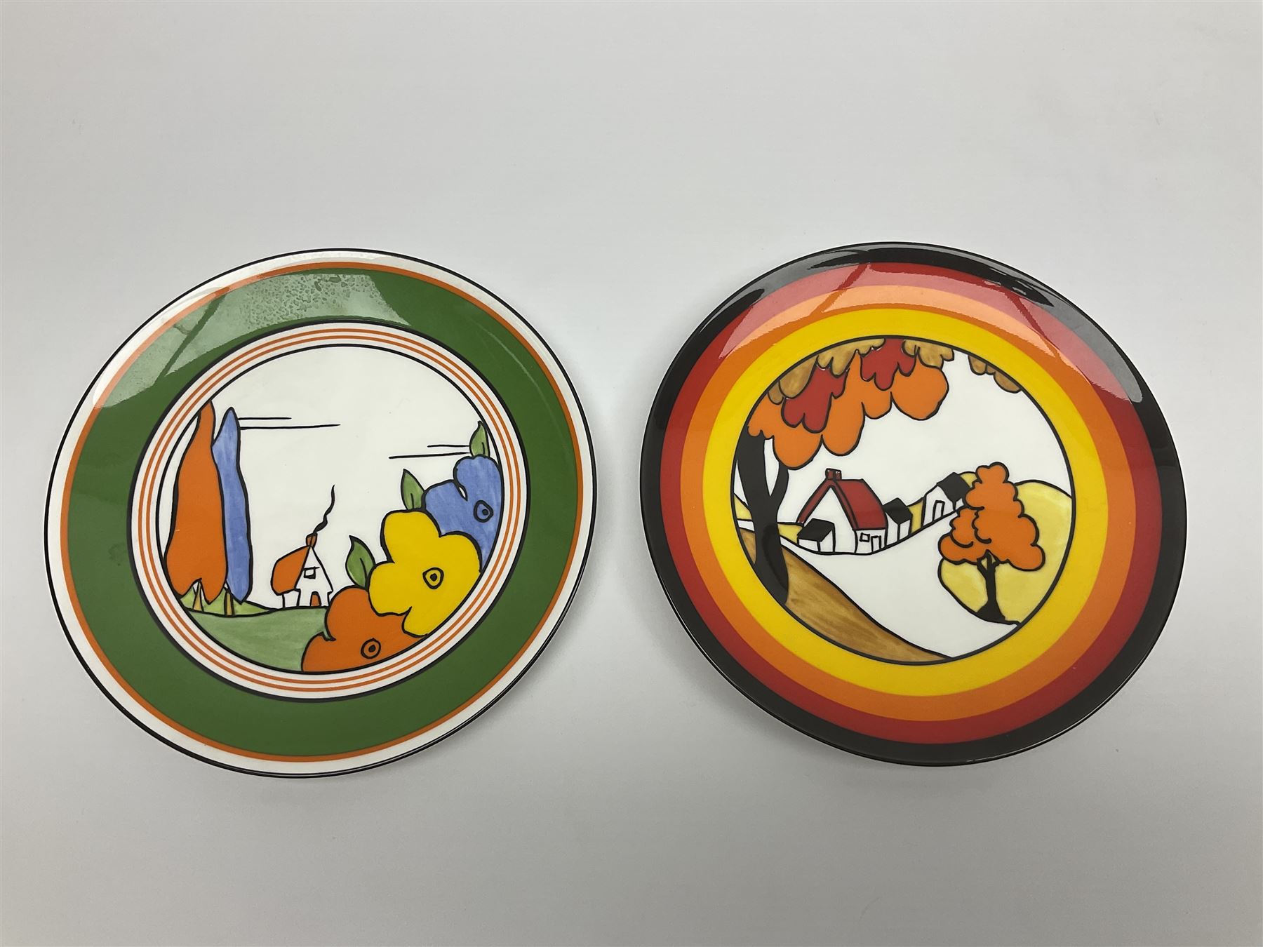 Two Wedgwood limited edition Clarice Cliff Design plates, comprising Poplar and House and Bridge patters, together with six Wedgwood limed edition Suzie Cooper The Art Deco Years, plates, all with certificates of authenticity, D21cm  
