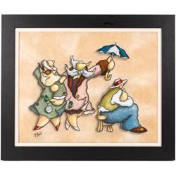 Peter Bell (Hull Contemporary): Dancing in the Rain, oil on canvas board signed 40cm x 50cm 