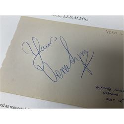 Dame Vera Lynn - collection of six signatures comprising TLS, album page and four colour photographs (including White Cliffs of Dover); signed photograph of John Mills; and signed photographs of film stars each with CoA including Bob Hope, Charlton Heston, Gene Autry, Sound of Music Julie Andrews and Christopher Plummer and Joanna Lumley