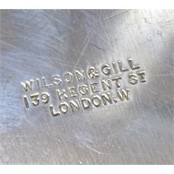 Raich Carter - presentation hallmarked silver two-handled tray of rounded oblong form with gadrooned rim by Wilson & Gill, 139 Regent Street, London, inscribed to the centre 'Presented to Mr. & Mrs. Raich Carter by the Lord Mayor of the City and County of Kingston-upon-Hull Alderman R.E. Smith J.P. on May 30th 1952on behalf of the many Admirers who subscribed to The Lord Mayor's Testimonial Fund in recognition of Raich Carter's genius as a footballer and his services to the City', London 1937 82oz L61cm; together with a hallmarked silver four-piece tea and coffee set by Cooper Bros. & Sons Ltd, the teapot of London shape with ebonised handle and knop, each piece engraved with an initial 'C', Sheffield 1920  60.5oz, teapot L29.5cm