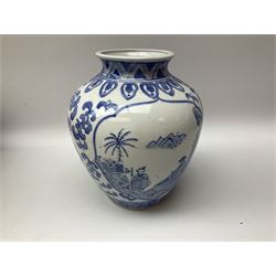 Assorted collectables, to include Oriental blue and white vase, various Oriental ceramic figures, Eastern boxes, hand held fan, etc., in one box 