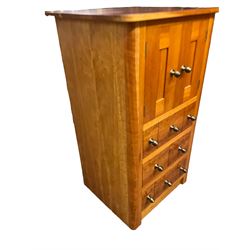 Cherry wood cabinet, fitted with double cupboard over two short and two long drawers, with faux drawer facias