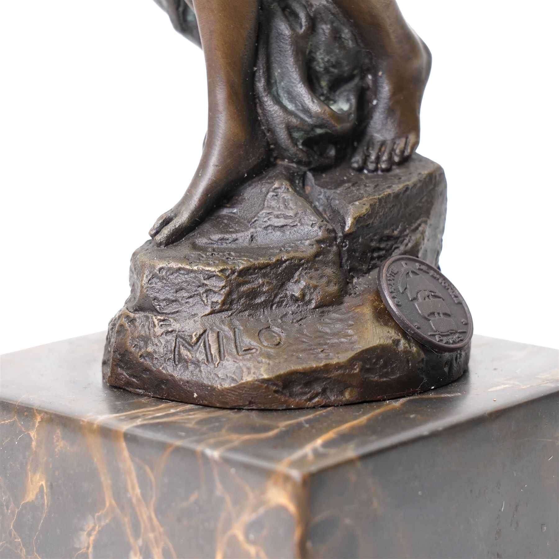 After Angelo Basso - art nouveau style bronze of a dancing lady, on marble base, H36cm