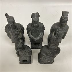 Set of five Chinese 'Terracotta Warrior' style figures, tallest example H24cm 