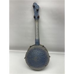 John Grey & Sons banjolele with unusual all over mottled blue and silver textured finish L57cm; in carrying case