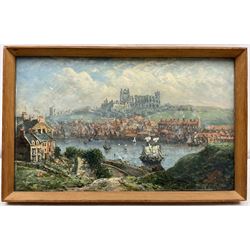 Richard Weatherill (British 1844-1913): Whitby Abbey looking over the Upper Harbour from Mayfield, oil on board signed 23cm x 37cm