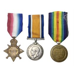 WW1 pair of medals comprising British War Medal and 1914-15 Star awarded to 1440 Pte. J. Wood Lan. Fus.; and WW1 Victory Medal awarded to 12128 Bmbr. R. Phillips R.A.; all with ribbons (3)