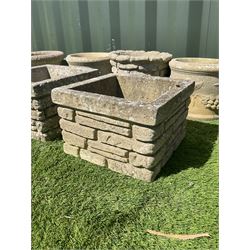 Set of five, round, cast stone planter pots and two square planters - THIS LOT IS TO BE COLLECTED BY APPOINTMENT FROM DUGGLEBY STORAGE, GREAT HILL, EASTFIELD, SCARBOROUGH, YO11 3TX