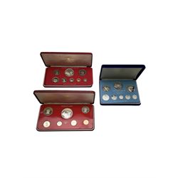 Coinage of Belize proof eight coin set, dated 1975, all coins in sterling silver, from one cent to ten dollars, produced by The Franklin Mint and two Republic of Liberia proof coin sets dated 1976 and 1978, all cased 