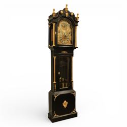 Late nineteenth century ebonised and gilt-bronze mounted musical longcase clock of impress...