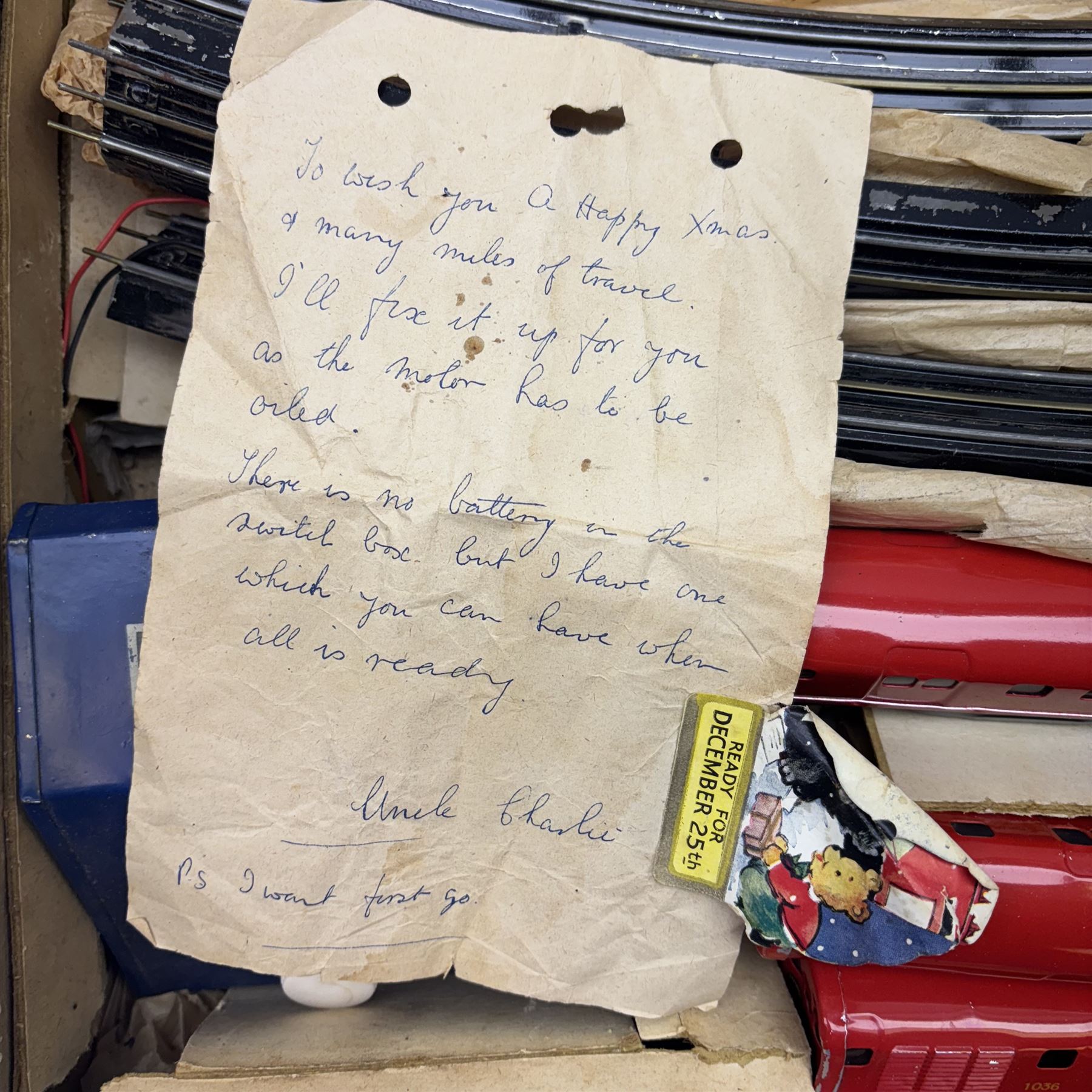 Ever Ready '00' gauge battery operated London Underground electric train set, including London Transport 3-rail power car, two passenger coaches, track and controller, in original box with operating instructions inside lid