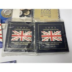 Fourteen Queen Elizabeth II United Kingdom uncirculated coin collections, dated 1983, 1984, two 1985, 1986, 1987, 1988, 1989, 1990, 1991, 1992 including dual dated 1992/1993 EEC fifty pence, 1994 and two 1995, all in card folders