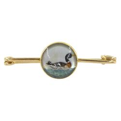 Early 20th century Austrian 14ct gold Essex crystal duck bar brooch, hallmarked, retailed by Ernst Paltscho (Vienna 1858-1929) in fitted silk lined box