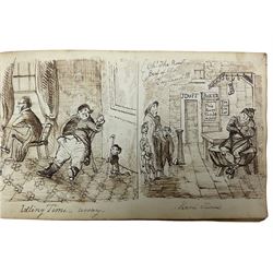 George Cruikshank (British 1792-1878): 'Illustrations of Time', original sketchbook containing eighteen preliminary pen and ink  sketches for the folio pub. 1827, signed in the title page with inscriptions for each sketch 12cm x 19cm
