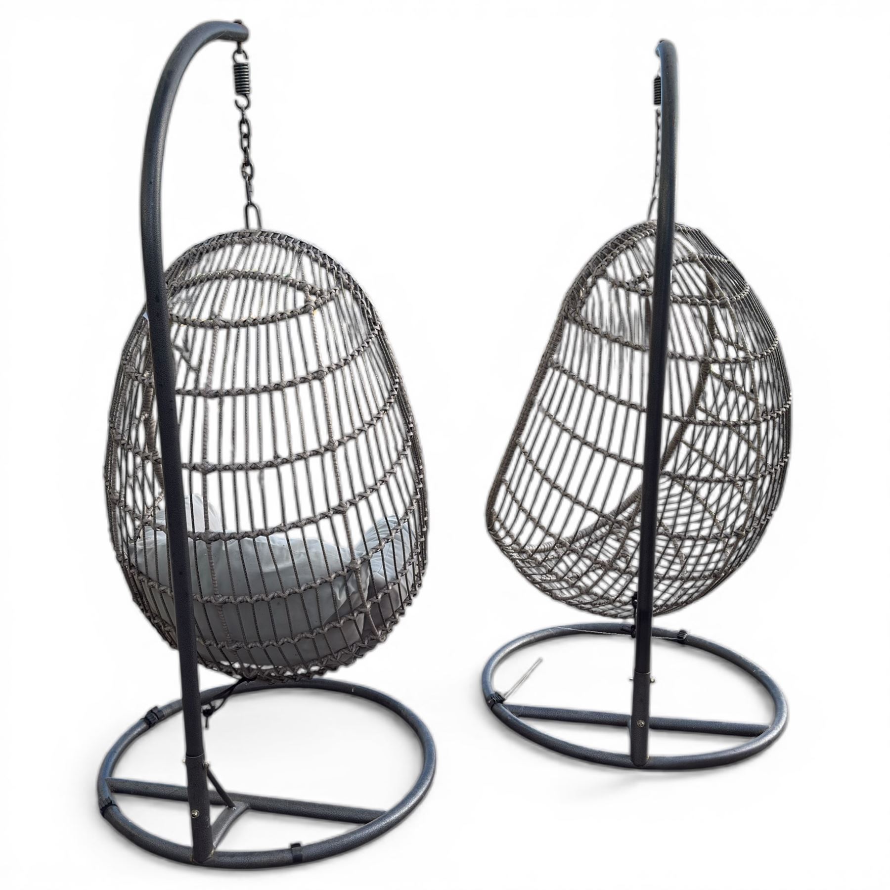 Pair Basket hanging garden chairs with one cushion