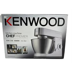 Kenwood Chef Premier mixer, boxed with attachments and books