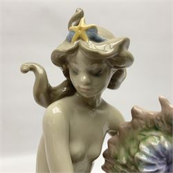 Lladro figure, Beneath the Waves, modelled as a mermaid and seahorse upon a wooden plinth, no 1822, limited edition 1389/2500, with certificate and original box, H32cm 