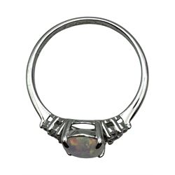 Silver cubic zirconia and opal cluster ring, boxed