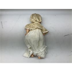 Porzellanfabrik Burggrub bisque head doll with applied hair, sleeping eyes, open mouth with teeth and tongue and composition body with jointed limbs, marked ' Porzellanfabrik-Burggrub 169 31/2 Germany' H48cm; with quantity of clothing, hats, spare limbs etc