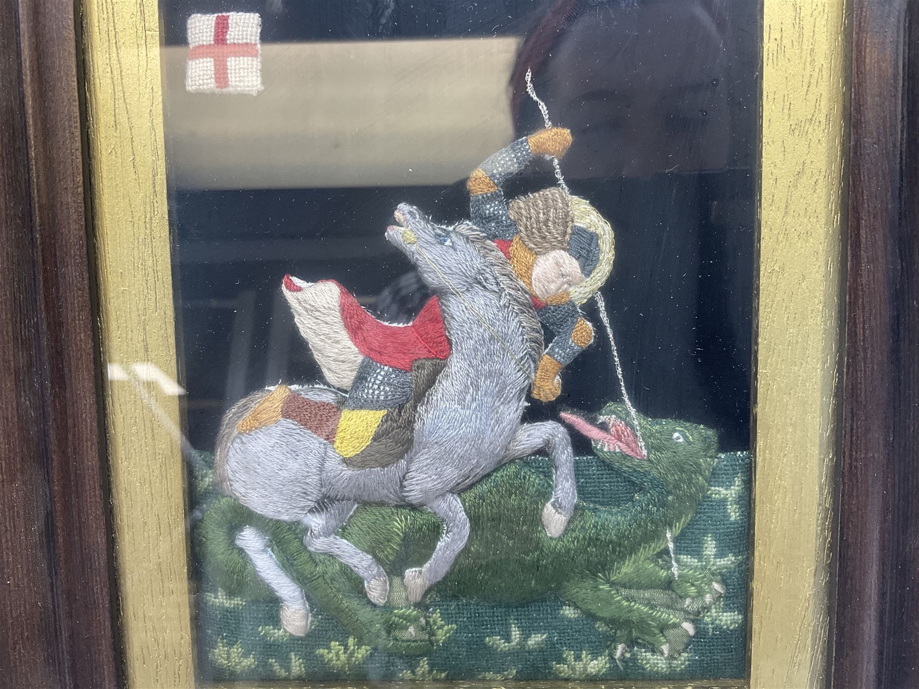 Stumpwork Embroidery of St George Slaying the Dragon 15cm x 13cm