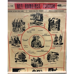  Three Vintage Dutch school wall maps depicting the 'Downfall of the third Empire' printed by Van Goor Zonen 165cm x 121cm, 'Zuid-America' and 'The Roman Period', all linen backed (3)  