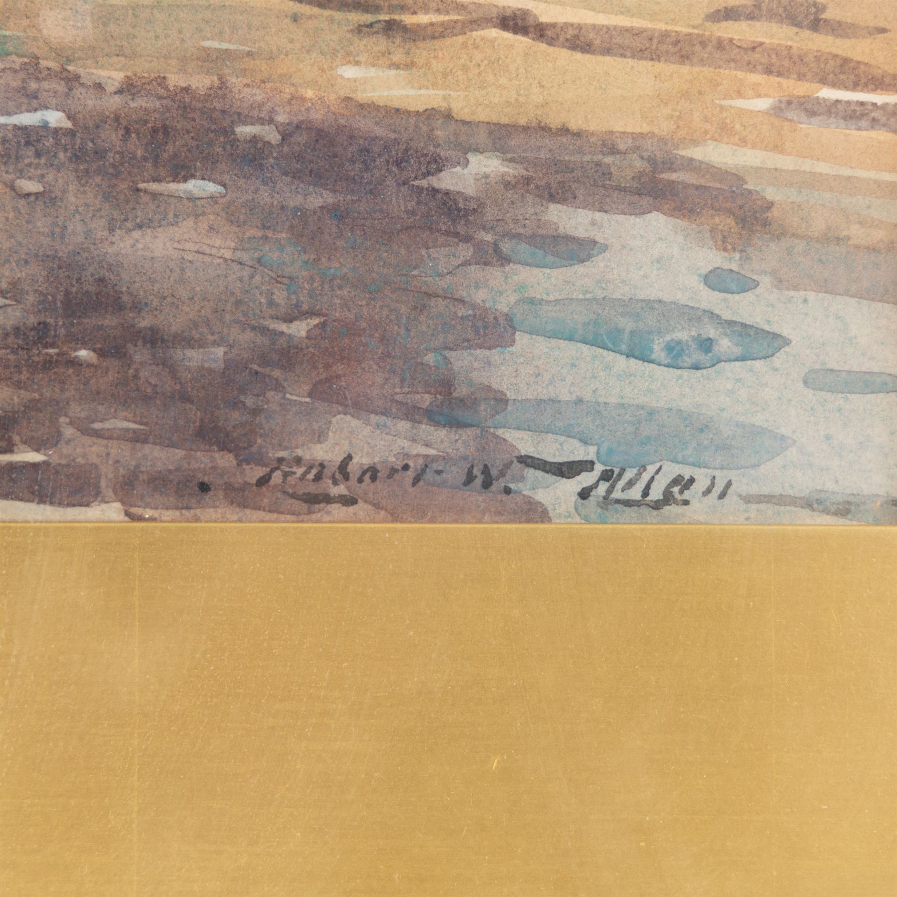 Robert Weir Allan (Scottish 1852-1942): 'Dunure Harbour' looking to Arran, watercolour signed, titled verso 33cm x 49cm 