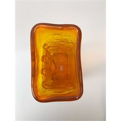 A large Whitefriars tangerine glass Nuts and Bolts vase, with textured finish twelve non-uniform squares to one side, H27cm 