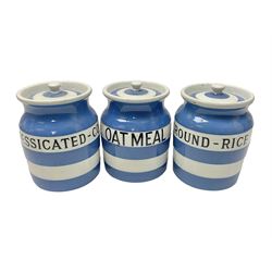 Three T.G Green Cornishware jars, H12cm