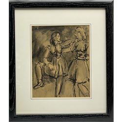Jean-Georges (János Györgi) Simon (Austro-Hungarian 1894-1968): Portrait of two Girls,  ink and monochrome wash signed with initials and dated '41, 30cm x 24cm
Provenance: purchased from the artist's studio collection

