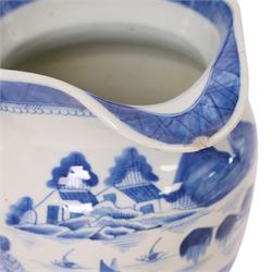 19th-century Chinese Export ginger jar,  decorated with landscape with pagodas, together with Chinese export jug, with similar decoration, jug H22cm 