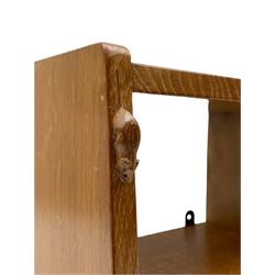 'Mouseman' two tier oak wall hanging shelf, carved with mouse signature, by Robert Thompson of Kilburn