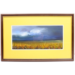 Pat Godfrey (Australian 1934-): 'Track in Megalong Valley' New South Wales, oil on board signed, titled on artist's studio label verso 14cm x 19cm; Blacke (Contemporary): Dark Skies, acrylic signed 20cm x 43cm (2)