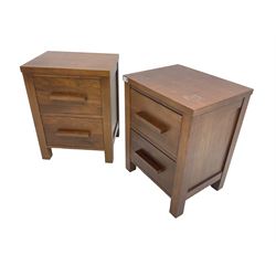 Pair contemporary cherry wood bedside chests, rectangular top, fitted with two drawers