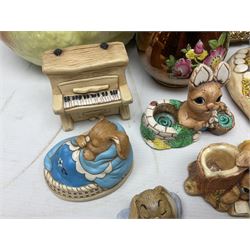 Sevres style vase and cover, the body of baluster form with scrolling gilt metal mounts printed with courting couple scene, together with copper lustre jug and quantity of Royal Worcester Palissy Game Series plates, quantity of Pendelfin figures etc, vase H44cm