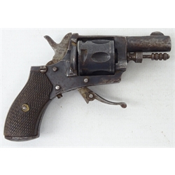  Belgian seven shot Starting pistol, top stamped Fritum, with safety lever, folding trigger and chequer walnut grip, barrel stamped Made in Belgium. L12cm    
