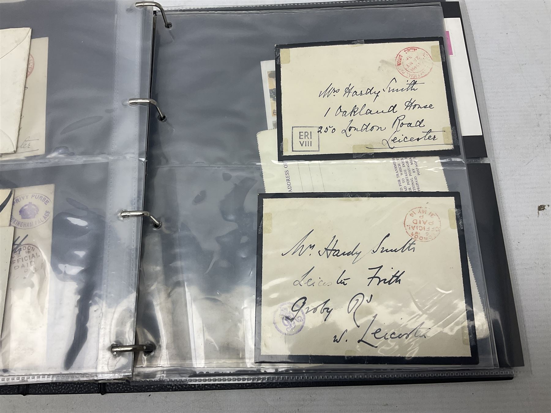 Postal history including air mail, telegrams, covers with 'Privy Purse Buckingham Palace' stamp, first day covers etc, housed in two ring binder folders