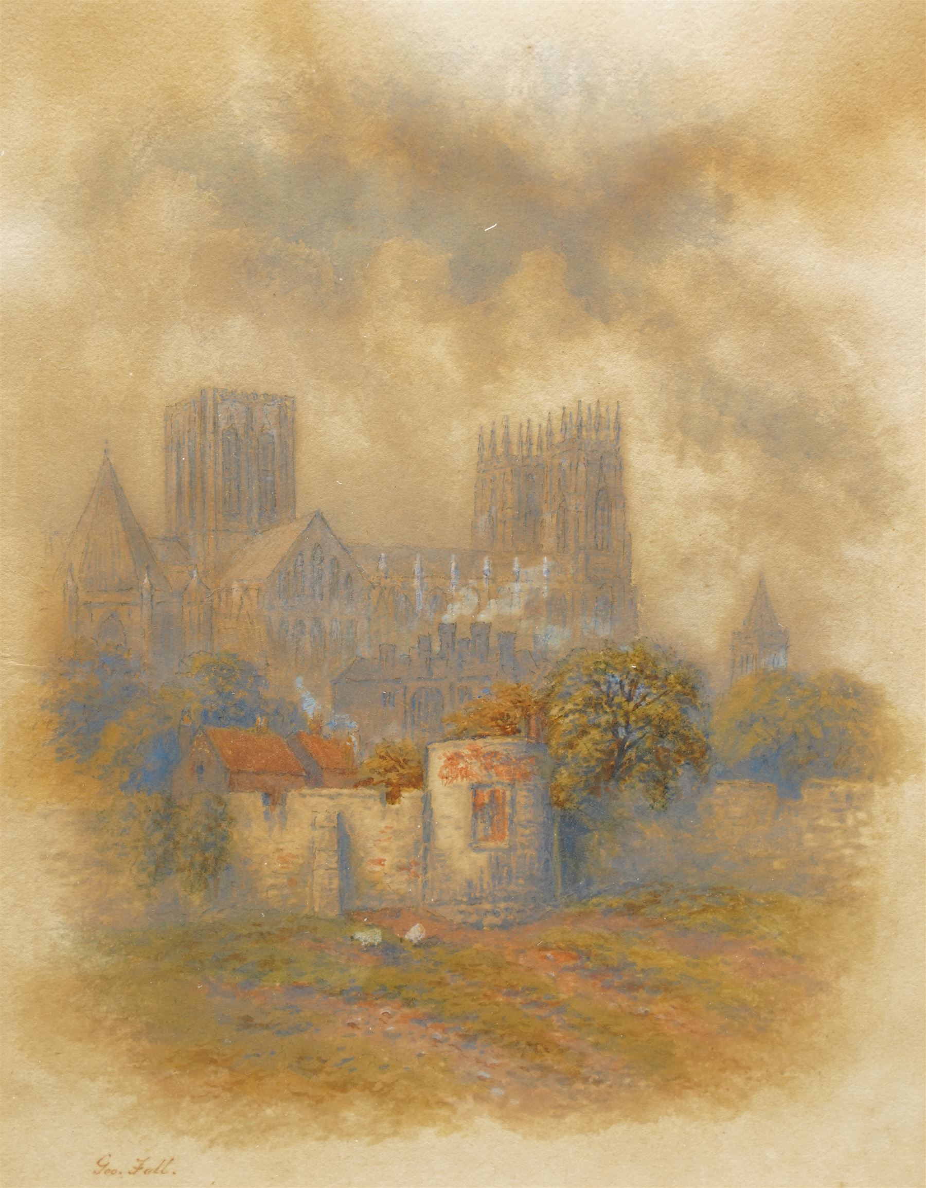 George Fall (British 1848-1925): View of the City Walls and York Minster North Side from Lord Mayors Walk, watercolour signed 22cm x 17cm