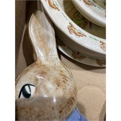 Collection of Royal Doulton Bunnykins nursery ware, together with a Sylvac Peter Rabbit figure