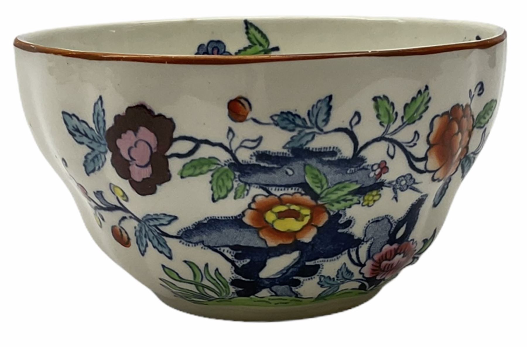 Booths Hors d'Oeuvres or supper set decorated in the Pompadour pattern, comprising seven dishes upon wooden tray L42.5cm, together with a bowl, D11.5cm, and six side plates, D19cm. 