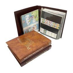 Mostly Queen Elizabeth II mint decimal stamps in presentation packs, face value of usable postage approximately 100 GBP, housed in three ring binder folders