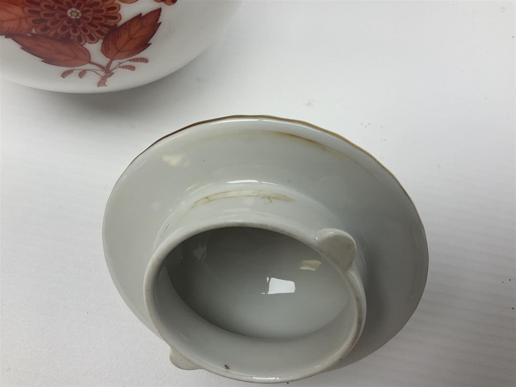 Herend Chinese Bouquet Rose pattern tea service comprising teapot, coffee pot, open sucrier, six cups and saucers, six tea plates, cream jug and stand, milk jug, two teabag holders, preserve pot, two leaf shaped dishes, four egg cups, salt & pepper pots, pair side plates and another plate