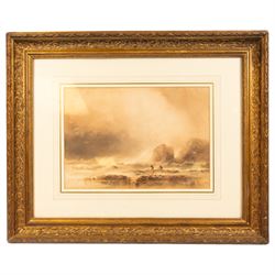 Joseph Newington Carter (British 1835-1871): Figures on the Shoreline, watercolour with scratching out signed and dated '65, 26cm x 38cm 