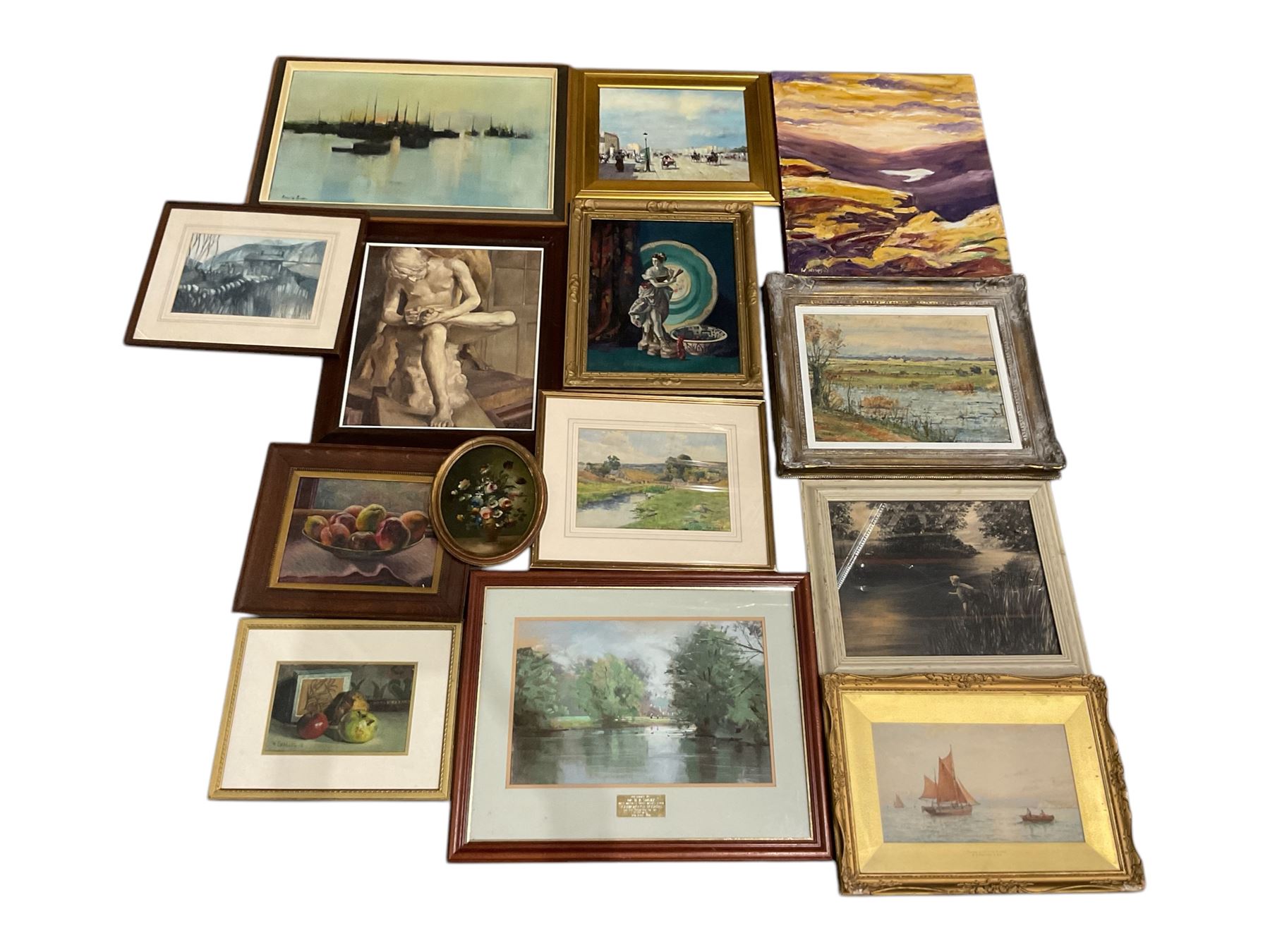 Collection of paintings in various media, artists including George Stanfield Walters, Fred Baird, Ronald Pawson, Alan Stuttle, Lila Miller, etc (14)