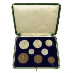  Irish Free State 1928 eight coin set, half crown to farthing, in original green case of issue  