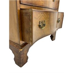 Burton Reproductions walnut chest on chest, fitted with six serpentine drawers