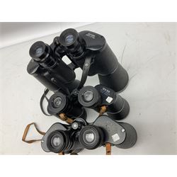 Eleven pairs of binoculars to include Lieberman & Gortz 20x65, Stem (USSR) 7x50, Helios 10x50 Field, Prinz 12x50, Tasco 8x40, Tasco 10x50, etc