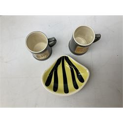 Group of Hornsea, to include yellow and black striped bon bon dish, set of four graduated jugs with floral decoration stamped Rawson beneath, Fauna, green striped flour shifter, John Clappison leaf box, character mug and jugs etc, together with 'Gone to Pot' biography, price guide etc