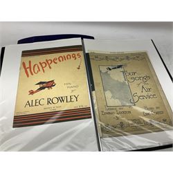 Two albums of Victorian and later sheet music, many with attractive illustrated coloured covers, to include some war and air force related examples to include The Frost Polka, Milk to my Tea, Tour Songs of the Air Service, Silver Wings in the Moonlight, etc, some facsimile