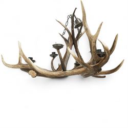Large Deer Antler Mounted Chandelier, with six fitted lights, with supporting ceiling fitt...