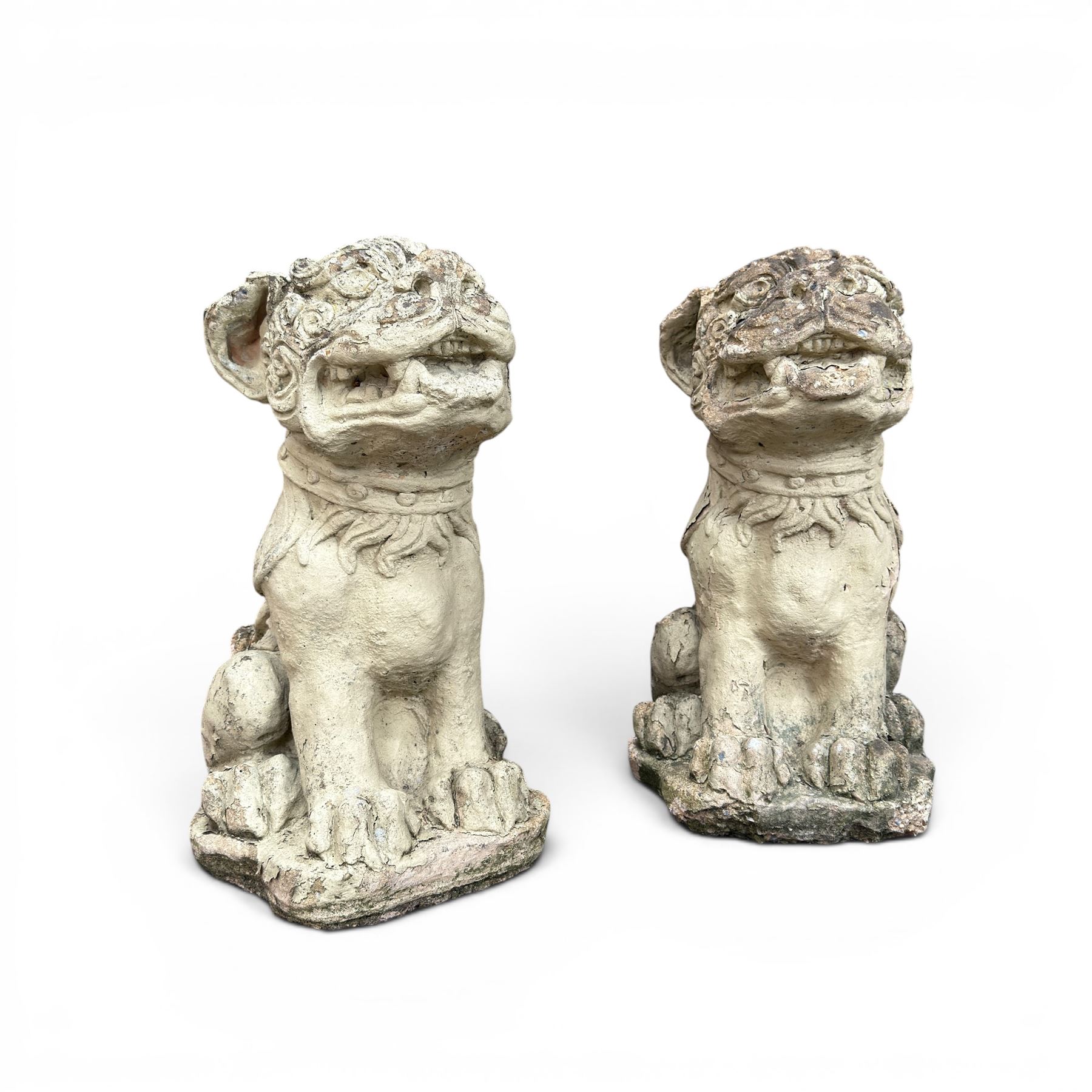Pair of cast stone garden dogs of foo